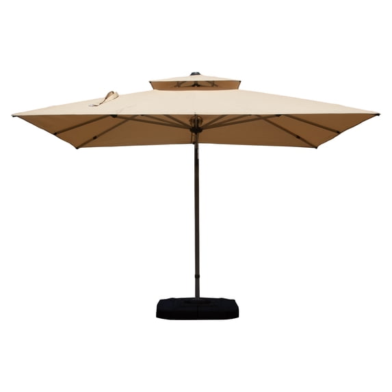 9'X9' Adjustment Square Cantilever Umbrella with Center Pole, 360° Rotation Patio Umbrella with Sun Protection, 2-Tier Aluminum Offset Outdoor Umbrella for Backyard, Pool, Beige