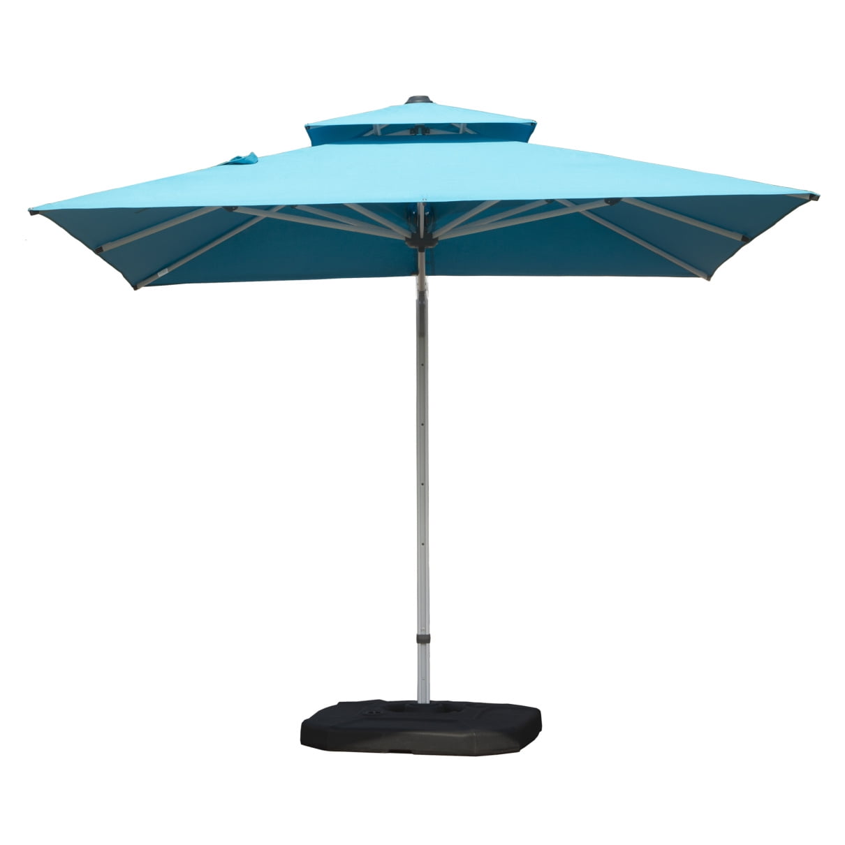9'X9' Adjustment Square Cantilever Umbrella with Center Pole, 360° Rotation Patio Umbrella with Sun Protection, 2-Tier Aluminum Offset Outdoor Umbrella for Backyard, Pool, Lake Blue