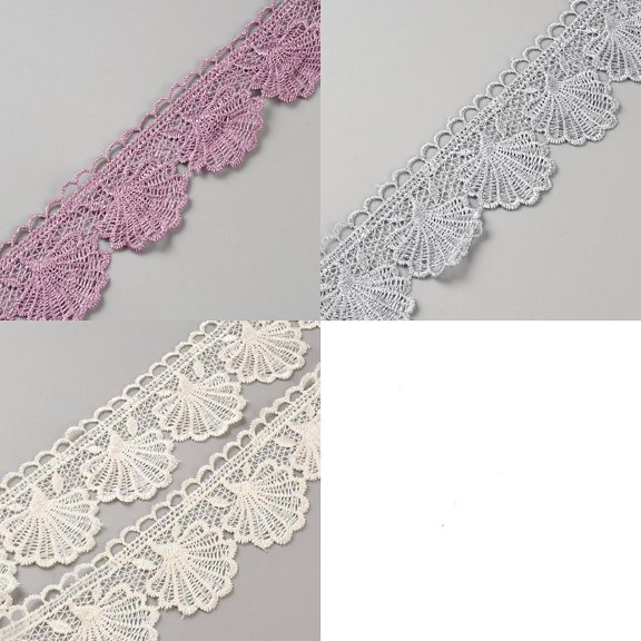 9 Yards 3 Style Plyester Wavy Lace Ribbon Shell Shape Mixed Color 2~2-3/8 inch(50~60mm) 3 yards/style