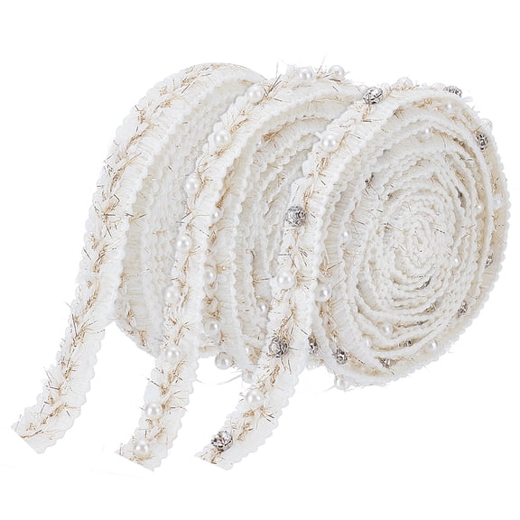 9 Yards 3 Styles Pearl Lace Ribbon Trim 5/8 inch Pearls Embroidery Fringe Beads Ribbon Lace Sewing Trim DIY