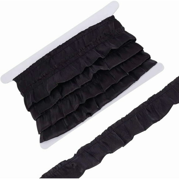 9 Yards(8.2m) Ruffle Lace Trim 3cm Wide Black Pleated Fabric Ribbon Chiffon Ruffled Trim for Wedding Bridal Dress Party Decoration Clothes Embellishment Black