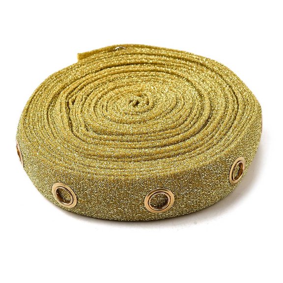 9 Yards Glitter Polyester Ribbon with Alloy Eyelets Clothes Accessories Olive 1 inch(24mm)