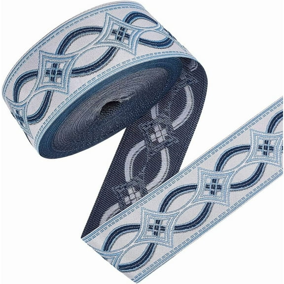 9 Yards Jacquard Ribbon Trim Rhombus Pattern Polyester Ribbon Blue Woven Embroidery Trim 2 inch Wide Ethnic Style