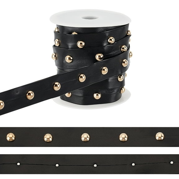9 Yards Leathers Lace with Rivet 0.8inch Wide Black Studded Beading String Gothic Leathers Trim with Brass Round Stud Punk Suede