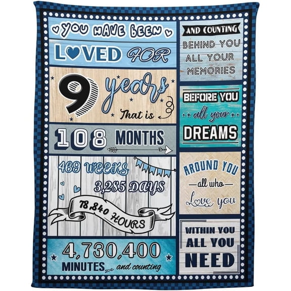 9 Year Old Boy Birthday Gift, Super Soft and Warm Happy Birthday Blanket, Digital Heartwarming Sentences Creative Design Ideal Gifts for 9th, 50"x60"