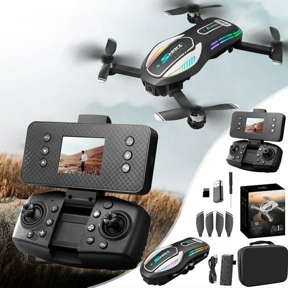 9 Year Old Boy Gifts, 1080P Drone with Foldable Remote Control with 4.3Inch Screen Brushless Motor Drones 2.4G Rc Quadcopter Gifts for Kids Adults, Black, One Size