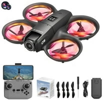 9 Year Old Boy Gifts, Drone with 180 Degree Esc Camera and Cool Light Remote Control Toys Gifts for Boys with Altitude Hold Headless Mode Start Speed Adjustment, Black, One Size