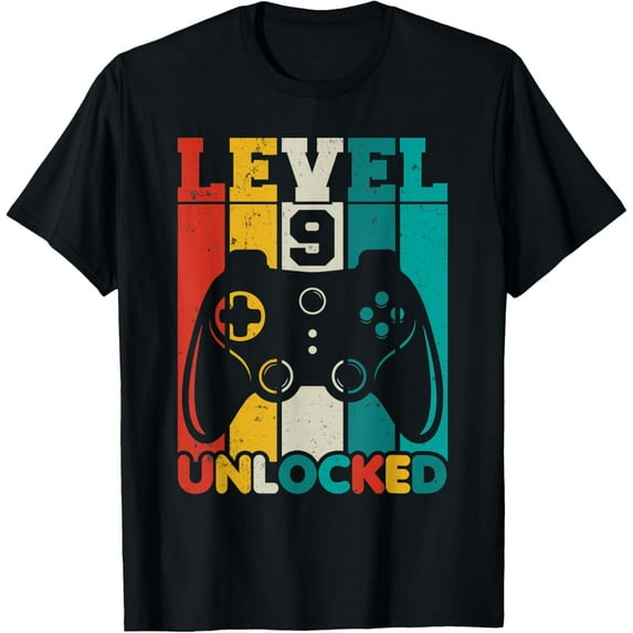 9 Year Old Boy Level 9 Unlocked Video Gamer 9th Birthday T-Shirt