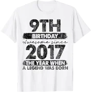9 Year Old Gifts Vintage 2017 9th Birthday T-Shirt