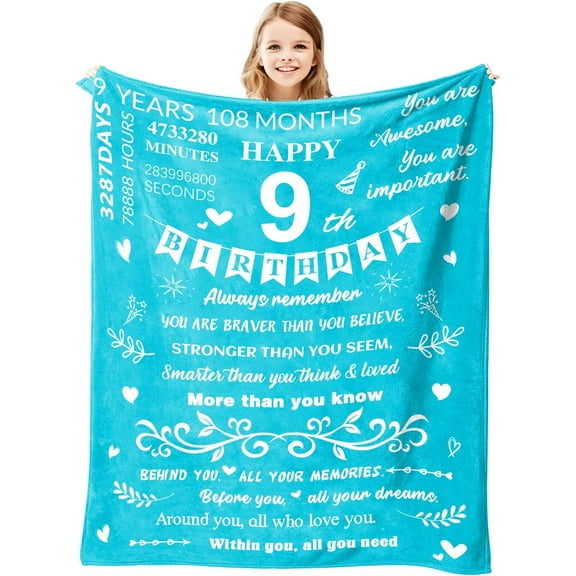 9 Year Old Girl Birthday Gift, 9th Girls Boys Birthday Decorations Blanket, 9th Birthday Gift Ideas for Daughter Granddaughter Son Grandson, Soft Cozy Flannel Throw Blanket for Bed Sofa Christmas