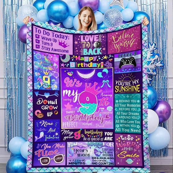 9 Year Old Girl Birthday Gift Ideas Throw Blanket, 9th Birthday Gifts for Girls, Happy 9th Birthday Decorations, Best Birthday Gifts for 9 Year Old Girls Daughter Bestie Sister 50" x 60"