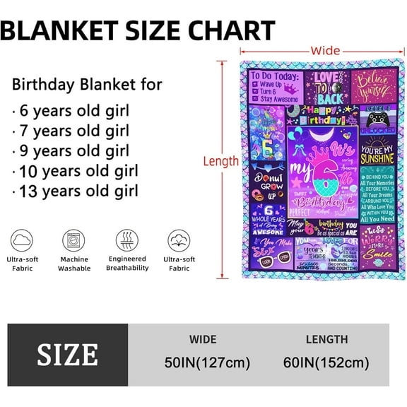 9 Year Old Girl Birthday Gift Ideas Throw Blanket, 9th Birthday Gifts for Girls, Happy 9th Birthday Decorations, Best Birthday Gifts for 9 Year Old Girls Daughter Bestie Sister 50" x 60"