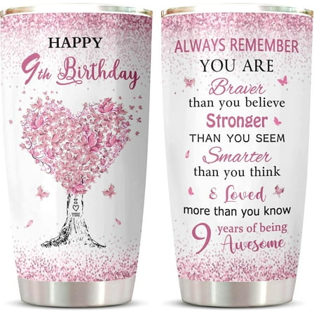 9 Year Old Girl Birthday Gift Ideas Tumbler 1PC, Gifts for 9 Year Old Girls, Girl Gifts for Birthday, Nine Gift for Age 9th Bday Decorations Coffee Cup 20oz