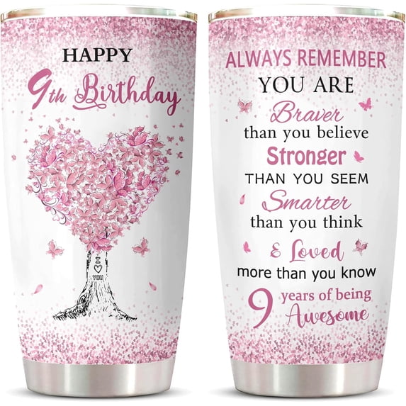 9 Year Old Girl Birthday Gift Ideas Tumbler 1PC, Gifts for 9 Year Old Girls, Happy 9 Year Old Girl Gifts for Birthday, Gift for Age 9 Birthday, 9th Birthday Decorations Coffee Cup 20oz