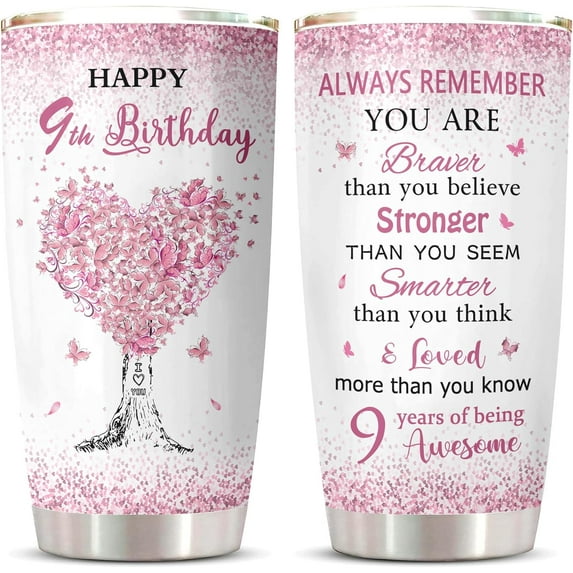 9 Year Old Girl Birthday Gift Ideas Tumbler 1PC, Gifts for 9 Year Old Girls, Happy 9 Year Old Girl Gifts for Birthday, Gift for Age 9 Birthday, 9th Birthday Decorations Coffee Cup 20oz