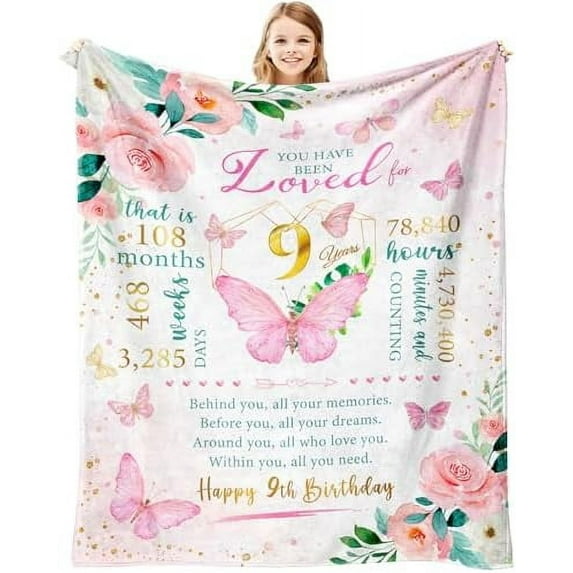9 Year Old Girl Birthday Gifts Blanket , 9 Year Old Girls Gift, Birthday Gifts for 9 Year Old Girls, Best Presents for 9 Year Old Girls, 9 Yr Old Girl Gift, 9th Birthday Gifts