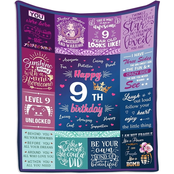 9 Year Old Girl Gifts Blanket 50"x60", Gifts For 9 Year Old Girls, 9 Year Old Girl Gifts For Birthday, Gift For 9 Year Old Girl, Birthday Gifts For 9 Year Old Girl, 9th Bday Gift Throw Blankets