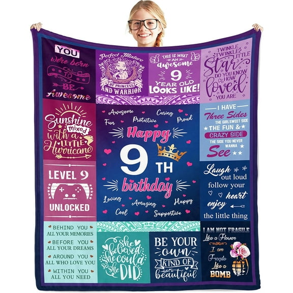 9 Year Old Girl Gifts Blanket 50"x60", Gifts for 9 Year Old Girls, 9 Year Old Girl Gifts for Birthday, Gift for 9 Year Old Girl, Birthday Gifts for 9 Year Old Girl, 9th Bday Gift Throw
