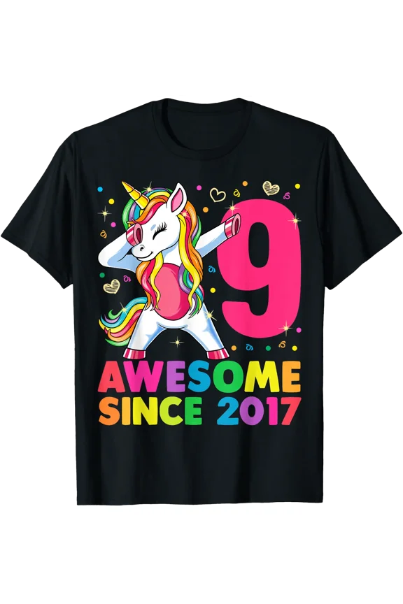 9 Years Old Unicorn Dabbing 9th Birthday Girl Unicorn Party T-Shirt, Unisex T-Shirt