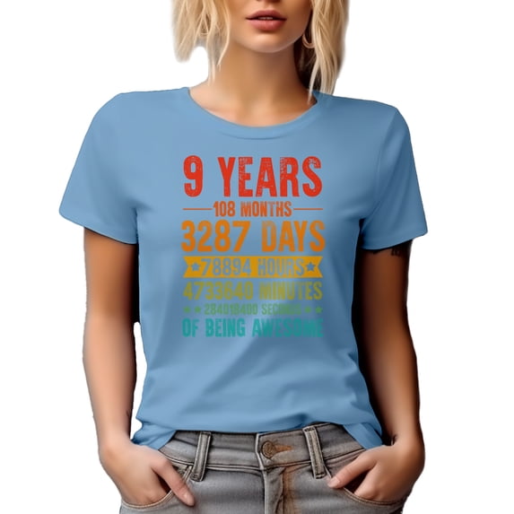 9 Years of Being Awesome, Anniversary Celebration, Baby Blue T-Shirt, Large
