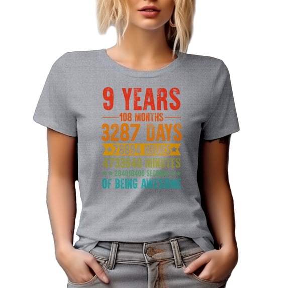9 Years of Being Awesome, Anniversary Celebration, Heather Grey T-Shirt, Medium
