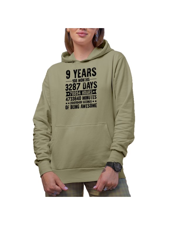 9 Years of Being Awesome, Months, Days, Hours, Minutes, Seconds, Sand Hooded Sweatshirt or Hoodie, 3XL
