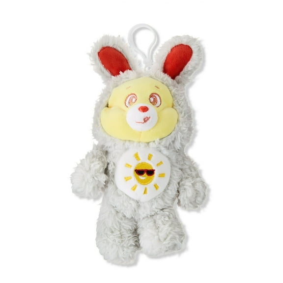 9” Yellow Care Bears Plush – Funshine Bear in Grey Bunny Outfit, Easter Gift, Backpack Clip for Kids & Adults