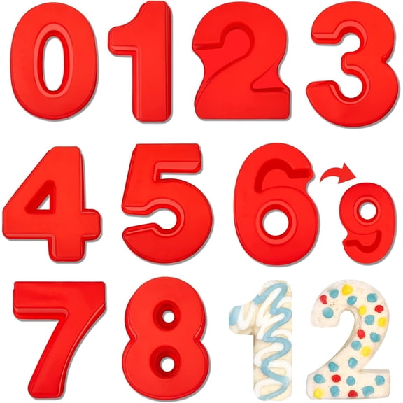 9 count 10 Inch Number Mould Baking ms Large Number Mold  Cake Mold Big 0-9 Cake Pan Digital Baking  Mould  Happy Birthday Festival Marry Anniversary Wedding(Red)