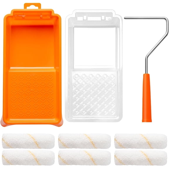 9 count 4 Inch Small Roller Kit with Microfiber Roller Covers, Tray with Liner, Mini Roller for Painting Wall, Door, Cabinet