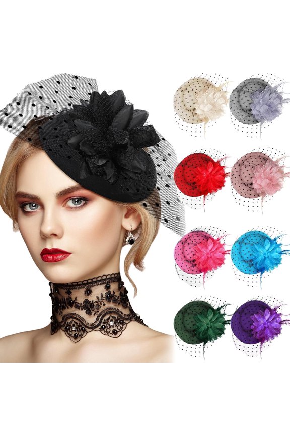 9 count Derby Fascinators Hats Party Pillbox Hat with Clips for Women Flower Headwear for Wedding, Church