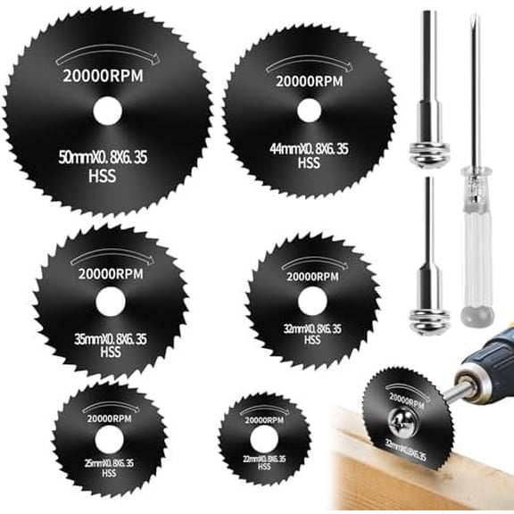 9 count Drill  Wheel and  Bit Set - 1/4 Inch Hex Shank Rotary Tool Attachment for Metal, , Plastic