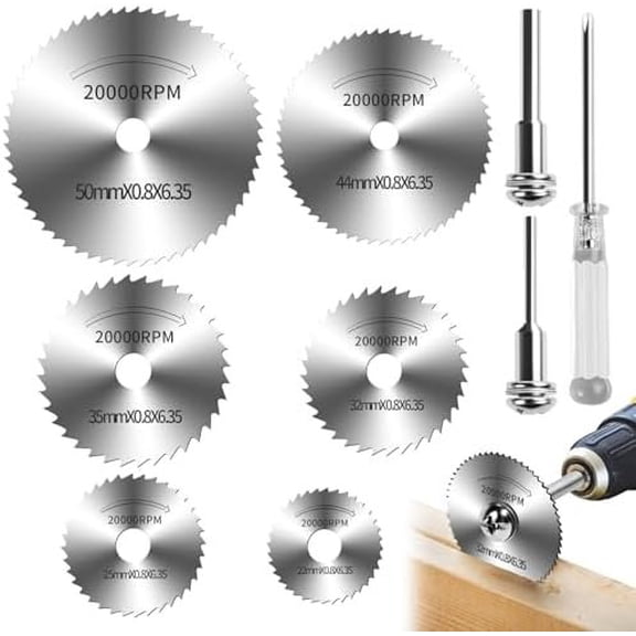 9 count Drill Wheel and Bit Set - 1/4 Inch Hex Shank Rotary Tool Attachment for Metal, , Plastic