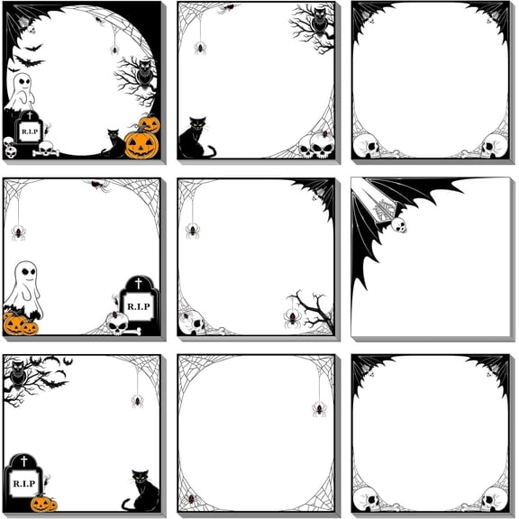 9 count Halloween Sticky Notes Halloween Sticky Note Pads with Spider Pumpkin Bat Ghosts, Work-Study Notes, 450 count of Halloween Self-Adhesive Removable Note Pads, 50 Sheets Each (Halloween)