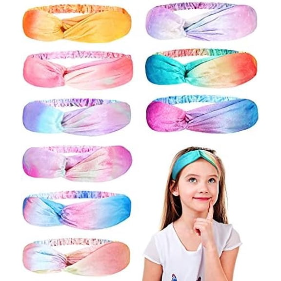 9 count Headbands for Girls Rainbow Headbands Stretch Tie Dye Knotted Hairbands Elastic Washing Hair Bands Little Girl Hair Accessories