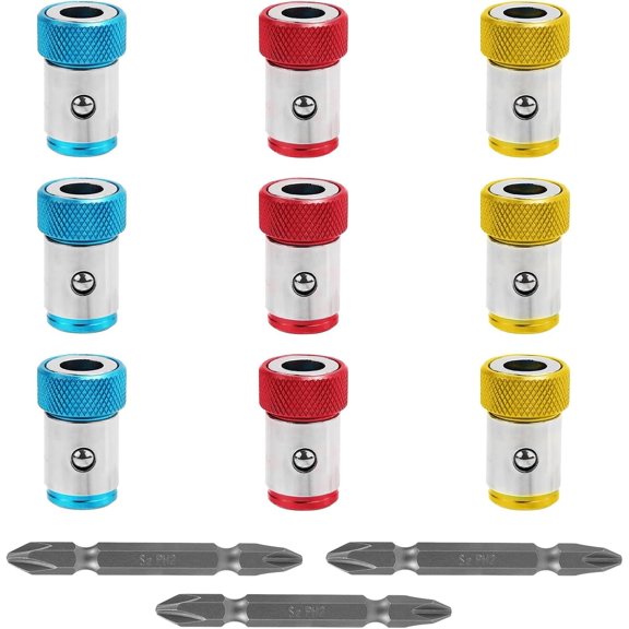 9 count Ring with 3 count PH2 Bits, Detachable Magnetizer Screw Rings Holders for 1/4 Inch Hex Screw Driver and Power Drill Bits Accessories
