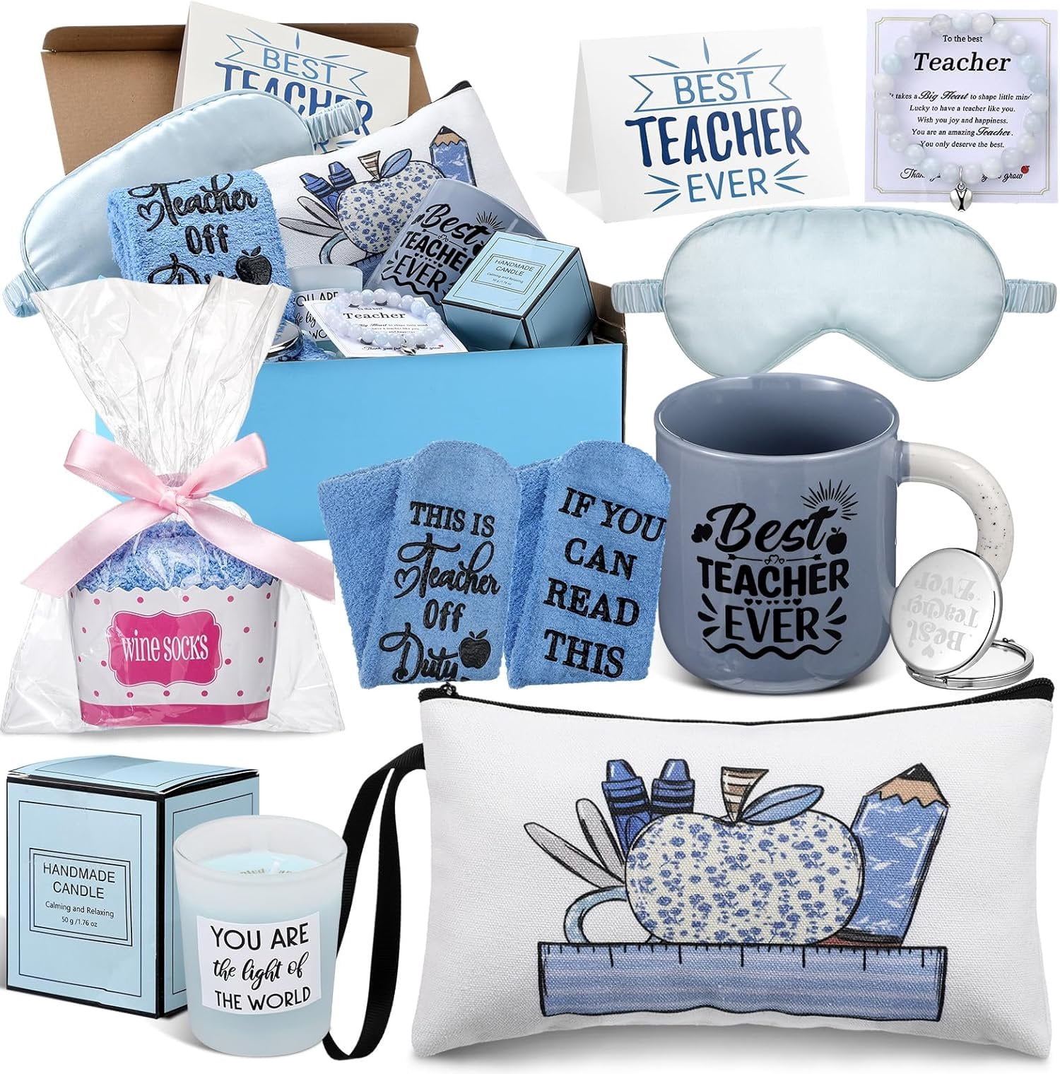 9 count Thank You Teacher Appreciation Gifts Set Ideas  School  Teacher Present Basket Box Farewell Appreciation Birthday Present from Students for  to School Graduation(Blue)