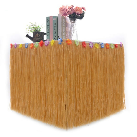 9 feet X 11 Luau Grass Table Skirt, Hawaiian Luau Libiscus Table Skirt for Hawaiian Party, Luau Party Supplies, Luau Party Decorations, Moana Birthday Party
