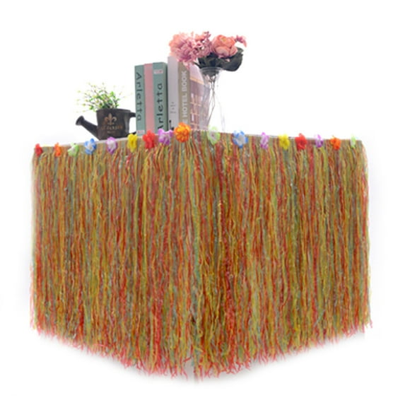 9 feet X 29 Luau Grass Table Skirt, Hawaiian Luau Libiscus Table Skirt for Hawaiian Party, Luau Party Supplies, Luau Party Decorations, Moana Birthday Party