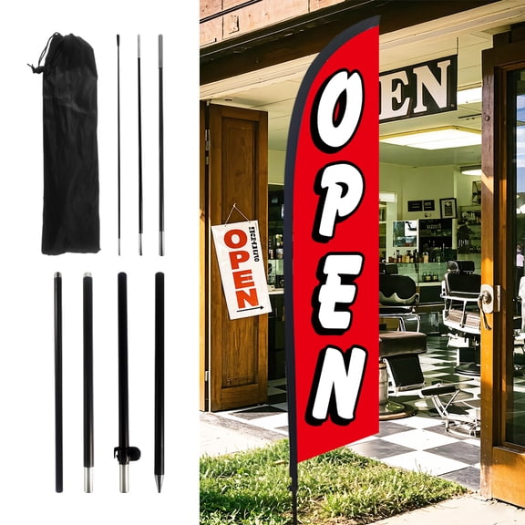 9-foot feather flagpole set, including the flagpole, feather flag, and ground stake; windproof and rust-resistant (for shops/restaurants).