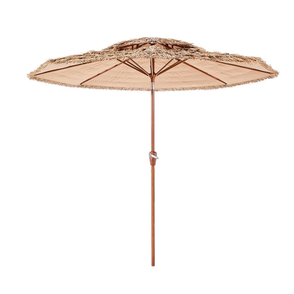 9 ft 2-Tier Tiki Umbrella - Thatched Patio Umbrella for Poolside, Beach & Backyard - Double Canopy Design for Maximum Shade - Waterproof & Rust-Resistant Outdoor Umbrella
