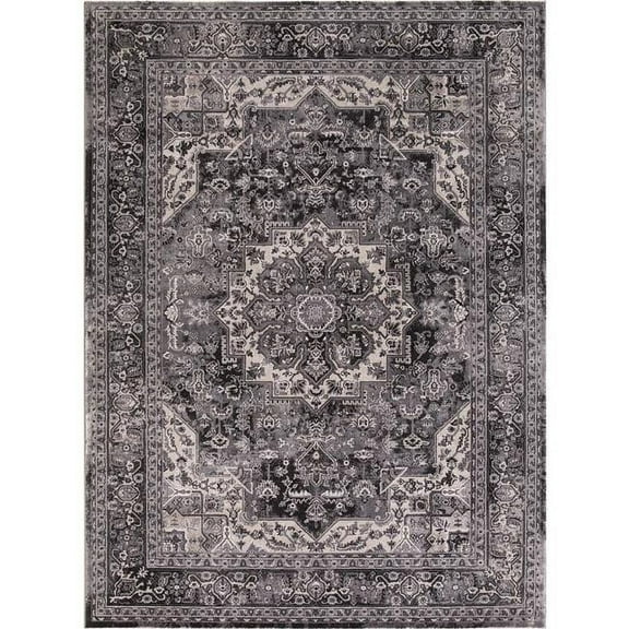 9 ft. 3 in. x 12 ft. 10 in. Home Decorators Angora Medallion Rectangular Oriental Area Rug - Anthracite