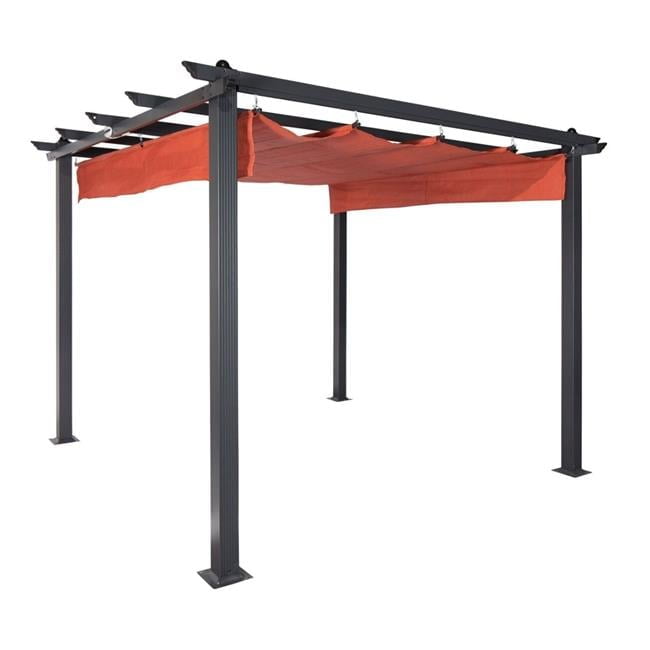 9 ft. 8 in. x 9 ft. 8 in. Aurora Aluminum Pergola with Canopy Shades, Terracotta
