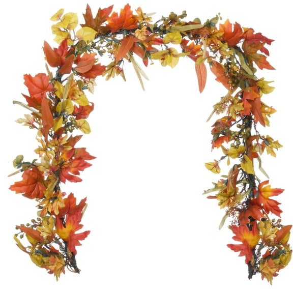 9 ft. Artificial Garland with Lights - Fall Harvest Leaf