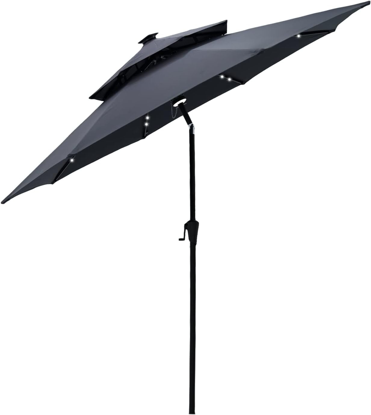 9 ft Double Top Solar Powered Outdoor Market Patio Table Umbrella with