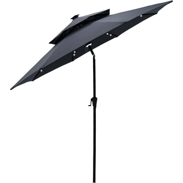 9 ft Double Top Solar Powered Outdoor Market Patio Table Umbrella with