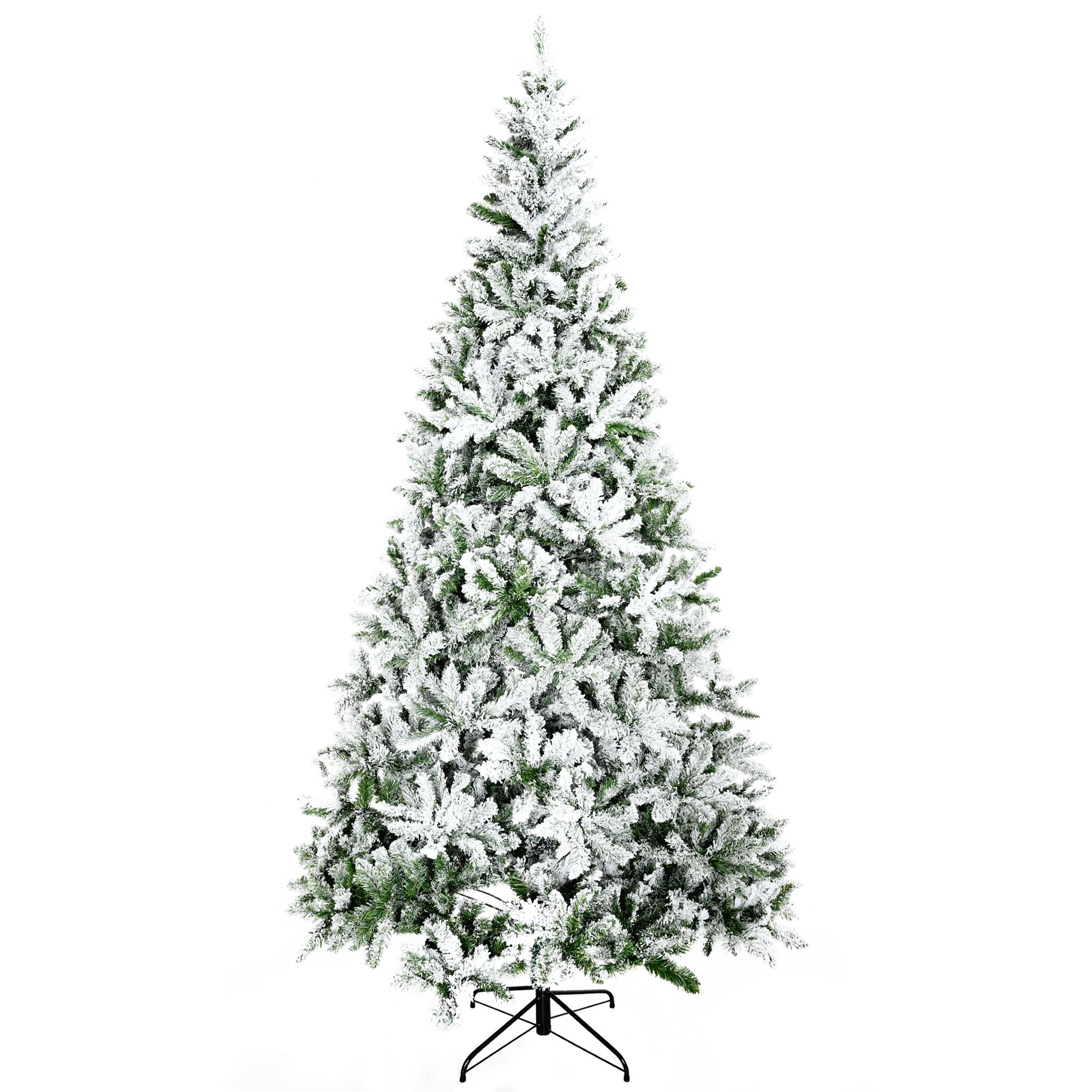 9 ft Flocked Artificial Christmas Tree with 1890 Branch Tips, Hinged PVC and Steel Frame, Indoor Holiday Tree