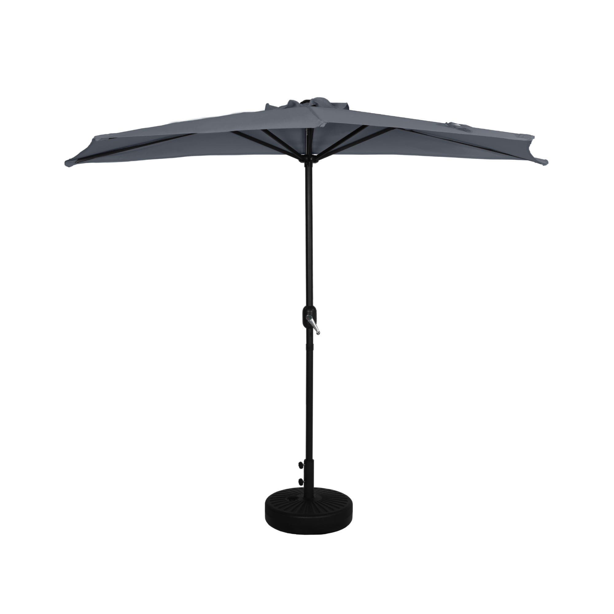 9 ft Half Market Umbella with Black Round Free Standing Plastic Base, Gray
