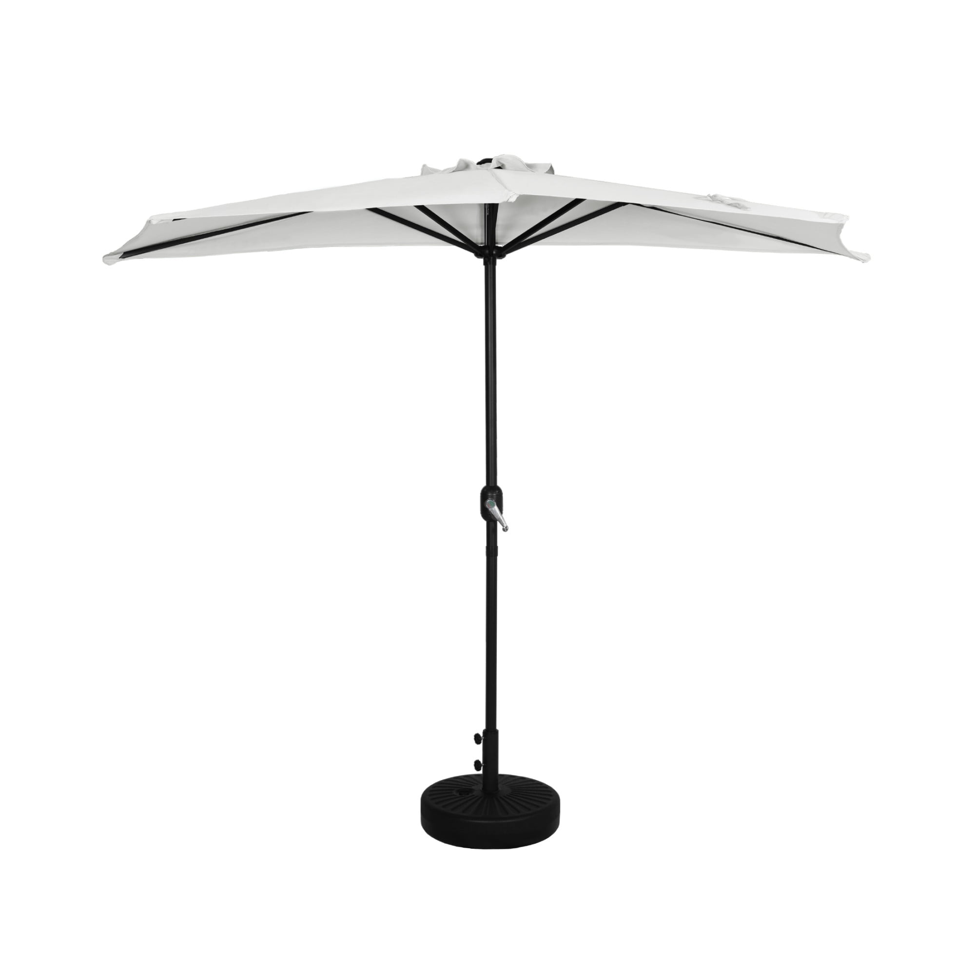 9-Foot White Polyester Half-Round Patio Umbrella with Steel Base