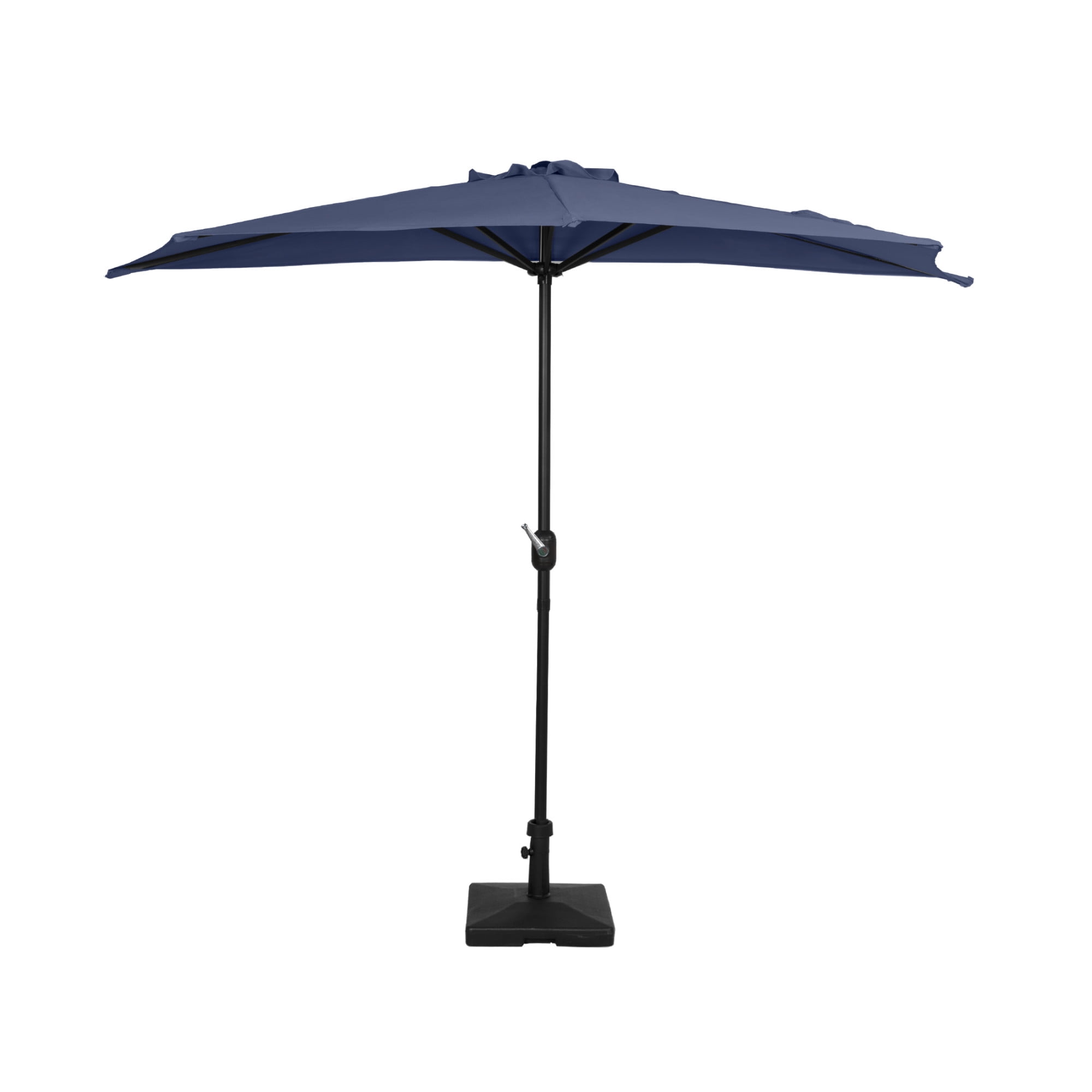9 ft Half Market Umbella with Square Concrete Base, Navy Blue