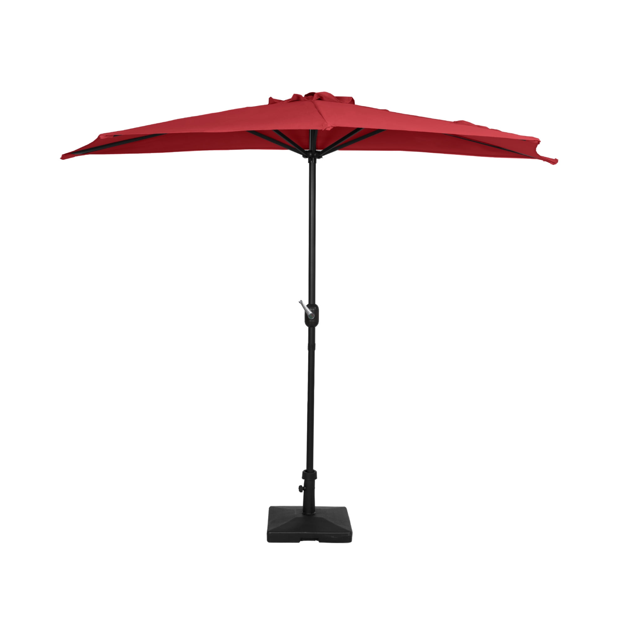 9 ft Half Market Umbella with Square Concrete Base, Red
